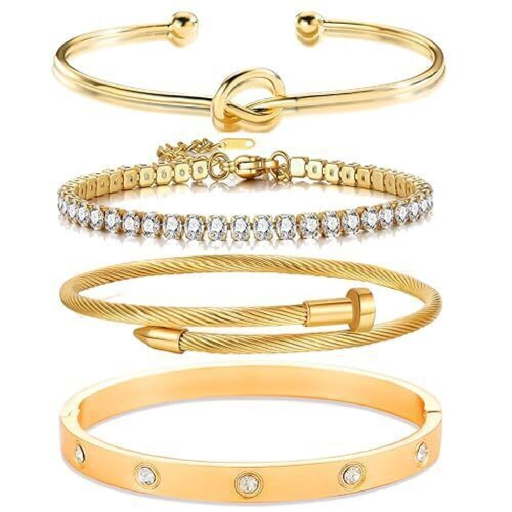 5637 18K Gold Plated Stackable Floral Gold Clover Bracelets Set Love Bangle